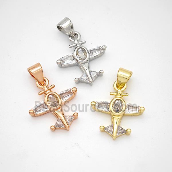 Copper Airplane Pendant Micropave Zirconia Mixed