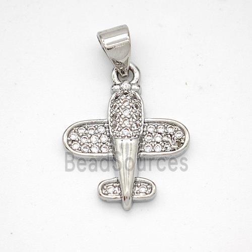 Copper Airplane Pendant Micropave Zirconia Platinum Plated