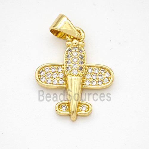 Copper Airplane Pendant Micropave Zirconia Gold Plated