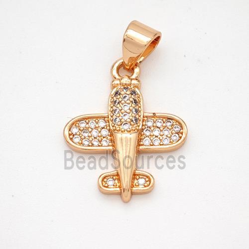 Copper Airplane Pendant Micropave Zirconia Rose Gold