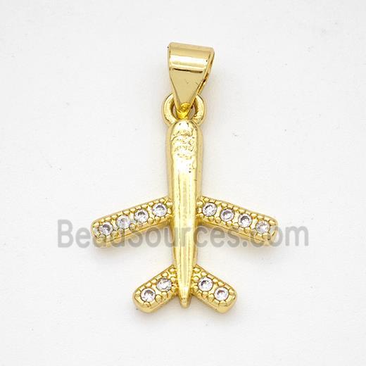 Copper Airplane Pendant Micropave Zirconia Gold Plated