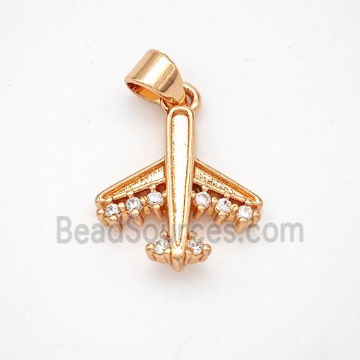 Copper Airplane Pendant Micropave Zirconia Rose Gold