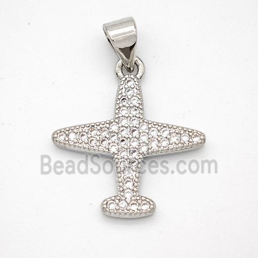 Copper Airplane Pendant Micropave Zirconia Platinum Plated