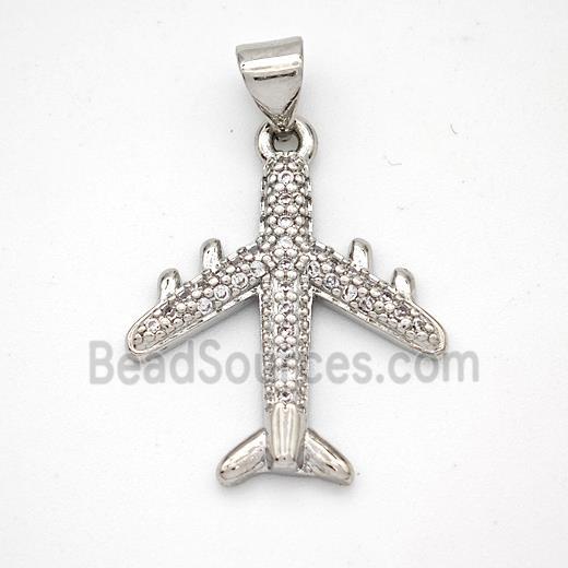 Copper Airplane Pendant Micropave Zirconia Platinum Plated