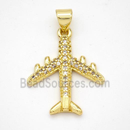 Copper Airplane Pendant Micropave Zirconia Gold Plated