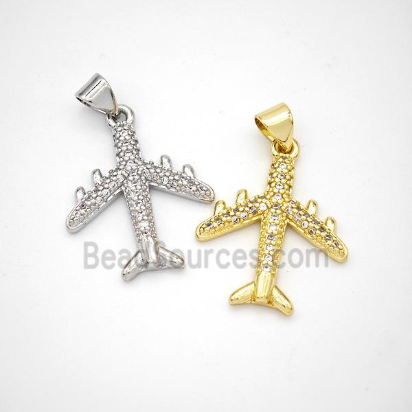 Copper Airplane Pendant Micropave Zirconia Mixed