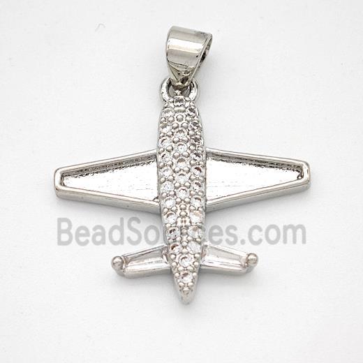 Copper Airplane Pendant Micropave Zirconia Platinum Plated