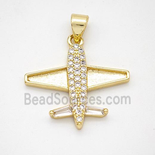 Copper Airplane Pendant Micropave Zirconia Gold Plated