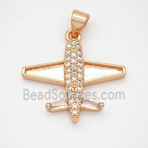 Copper Airplane Pendant Micropave Zirconia Rose Gold