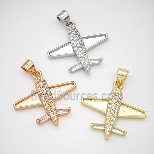 Copper Airplane Pendant Micropave Zirconia Mixed