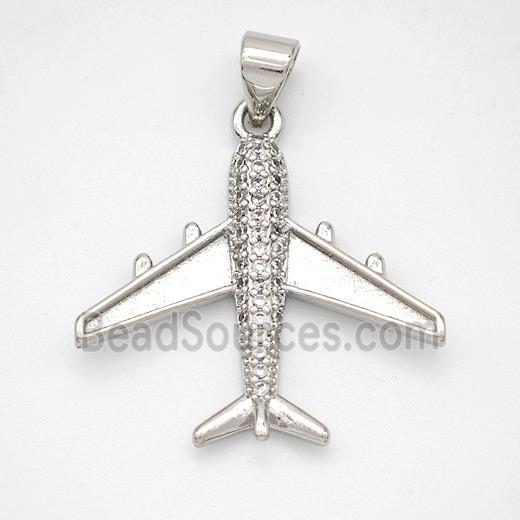 Copper Airplane Pendant Micropave Zirconia Platinum Plated