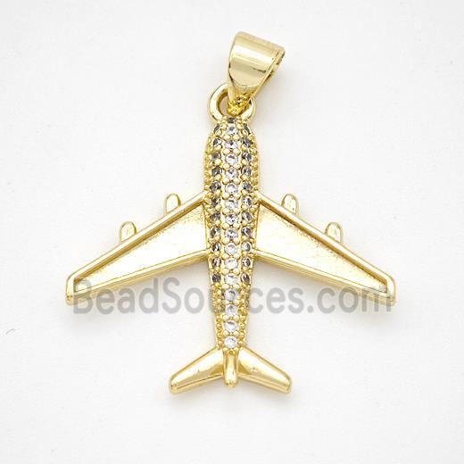 Copper Airplane Pendant Micropave Zirconia Gold Plated