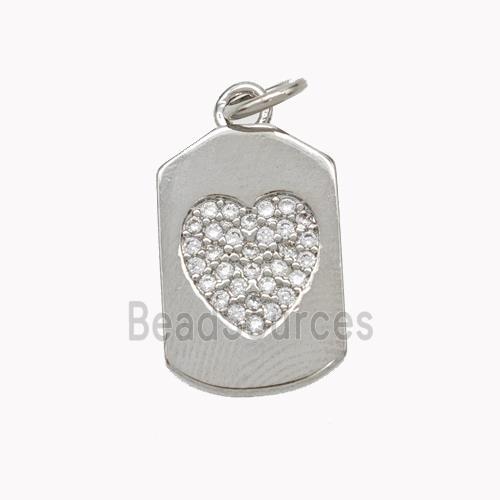 Copper Heart Pendant Micropave Zirconia Platinum Plated