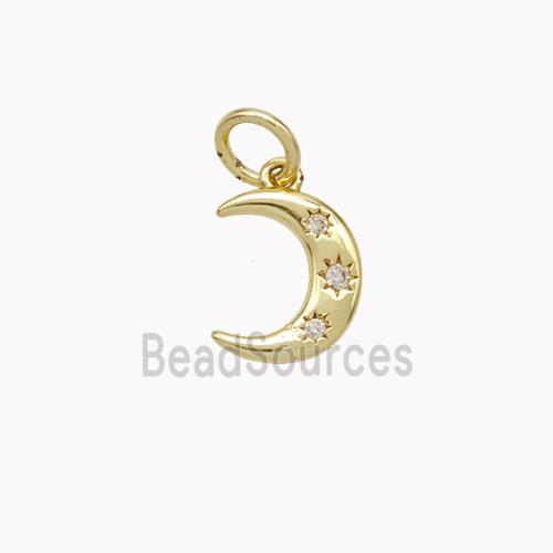 Copper Moon Pendant Micropave Zirconia Gold Plated