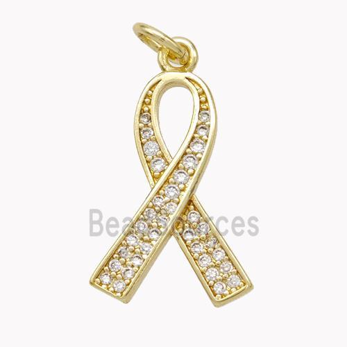 Copper Awareness Ribbons Pendant Micropave Zirconia Gold Plated