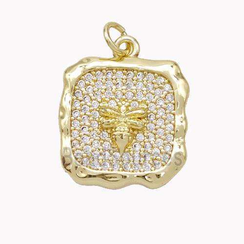 Copper Honeybee Pendant Pave Zirconia Square Gold Plated