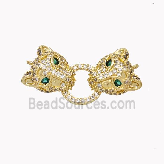 Copper Leopard Pendant Pave Zirconia 2loops Gold Plated