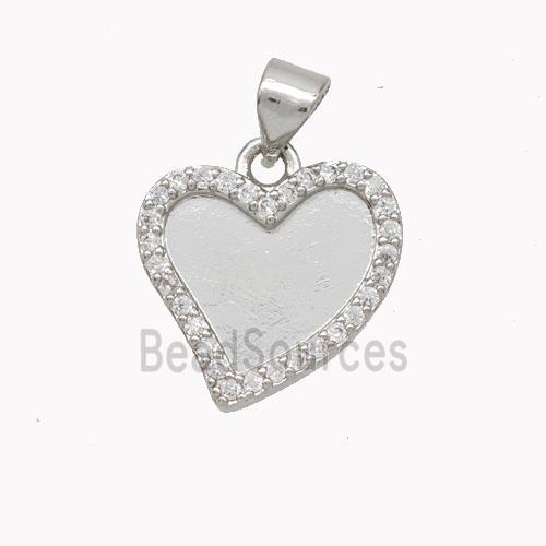 Copper Heart Pendant Pave Zirconia Platinum Plated