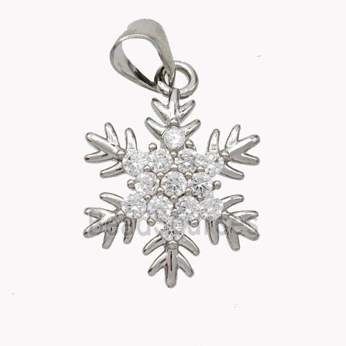 Copper Snowflake Pendant Micropave Zirconia Platinum Plated