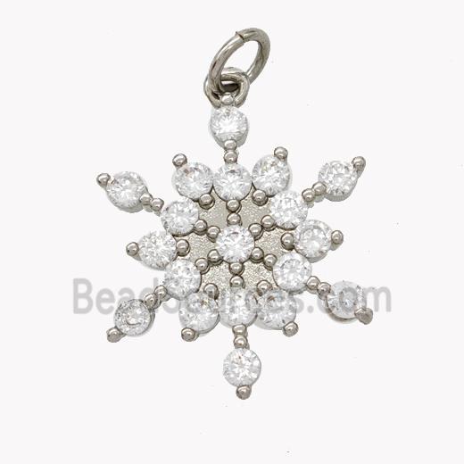 Copper Snowflake Pendant Micropave Zirconia Platinum Plated