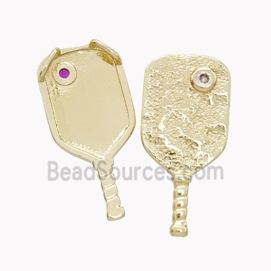 Copper Fan Pendant Pave Zirconia 2loops Gold Plated