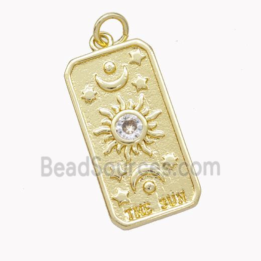 Copper Tarot Card Pendant Pave Zirconia Sun Moon Star Gold Plated