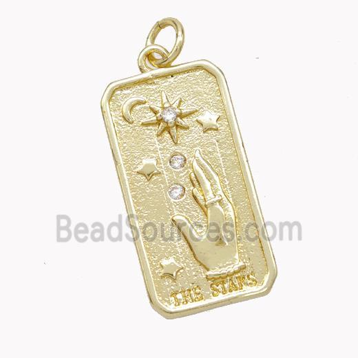 Copper Tarot Card Pendant Pave Zirconia Hand Star Gold Plated