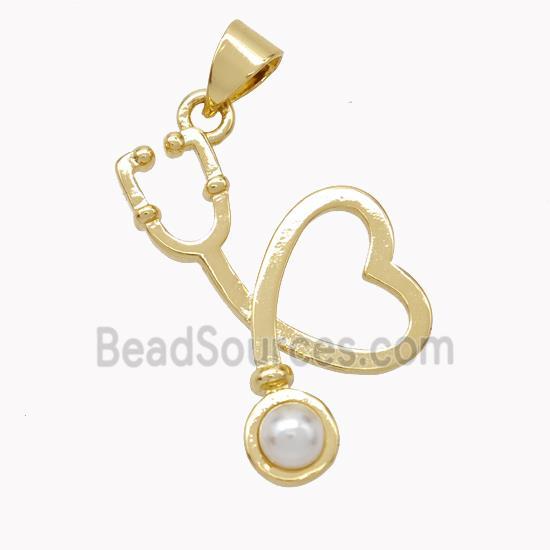 Copper Stethoscope Pendant Pave Pearlized Resin Gold Plated