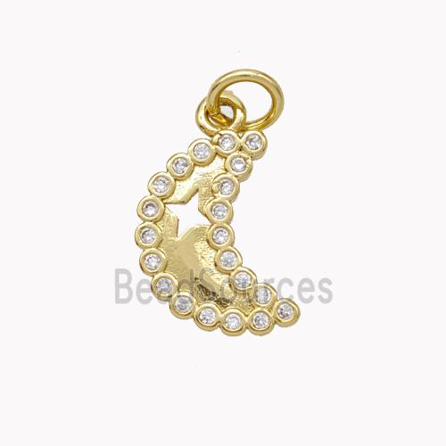 Copper Moon Pendant Pave Zirconia Gold Plated