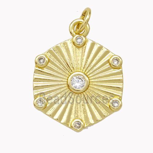 Copper Hexagon Pendant Pave Zirconia Gold Plated