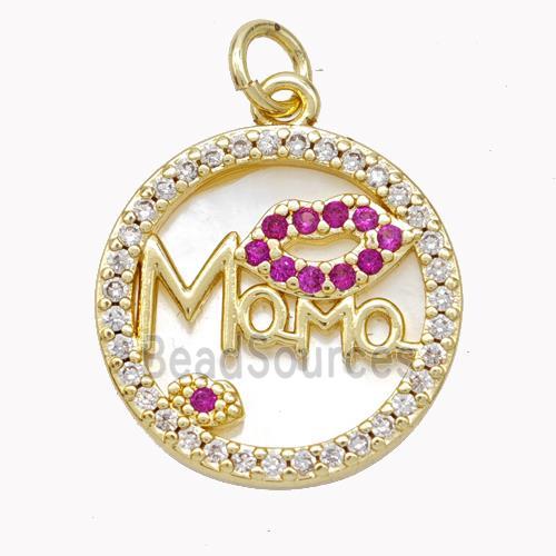 Copper MaMa Pendant Pave Shell Zirconia Lips Gold Plated