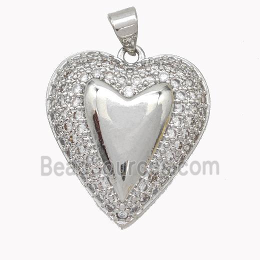 Copper Heart Pendant Pave Zirconia Platinum Plated