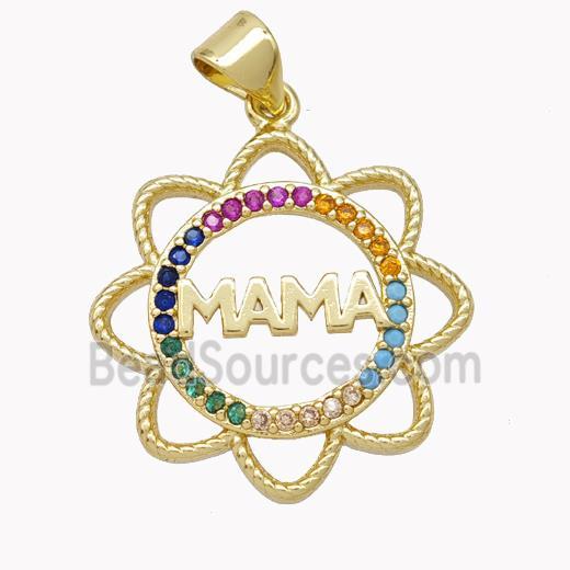 Copper MAMA Flower Pendant Pave Zirconia Gold Plated