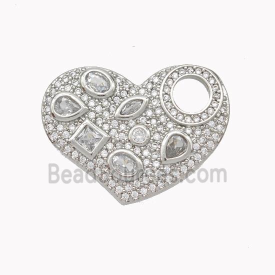 Copper Heart Pendant Micropave Zirconia Platinum Plated