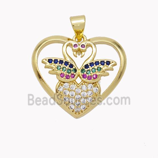 Copper Swan Pendant Micropave Zirconia Heart Gold Plated