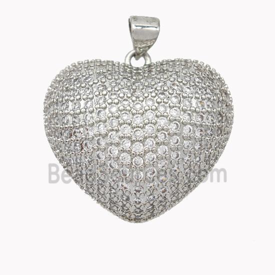 Copper Heart Pendant Micropave Zirconia Platinum Plated