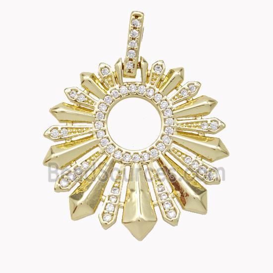 Copper Sun Ray Pendant Micropave Zirconia Gold Plated