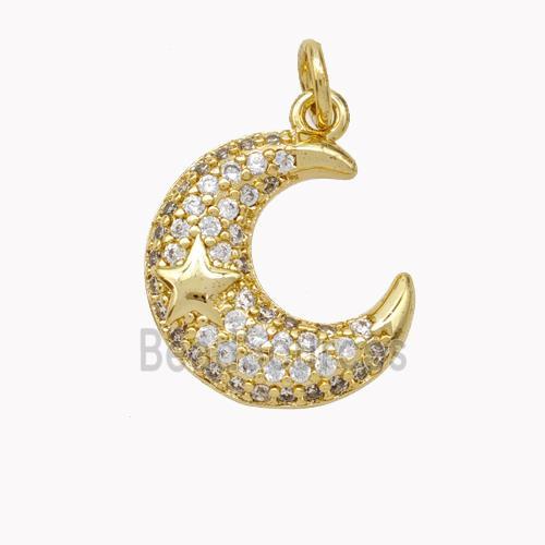 Copper Moon Pendant Pave Zirconia Star Gold Plated