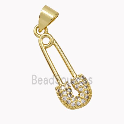 Copper Safety Pin Pendant Pave Zirconia Gold Plated