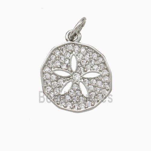 Copper Flower Pendant Pave Zirconia Circle Platinum Plated