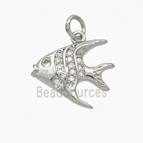 Copper Fish Pendant Micropave Zirconia Platinum Plated