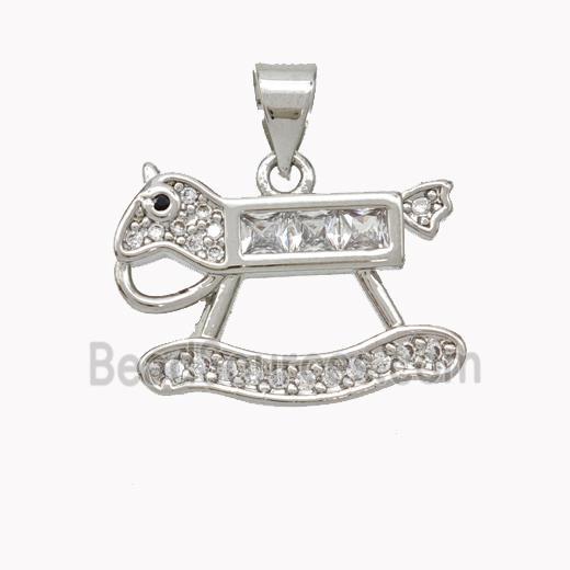 Copper Rock Horse Pendant Pave Zirconia Platinum Plated