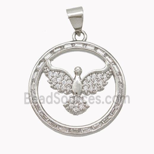 Copper Eagle Pendant Pave Zirconia Birds Platinum Plated