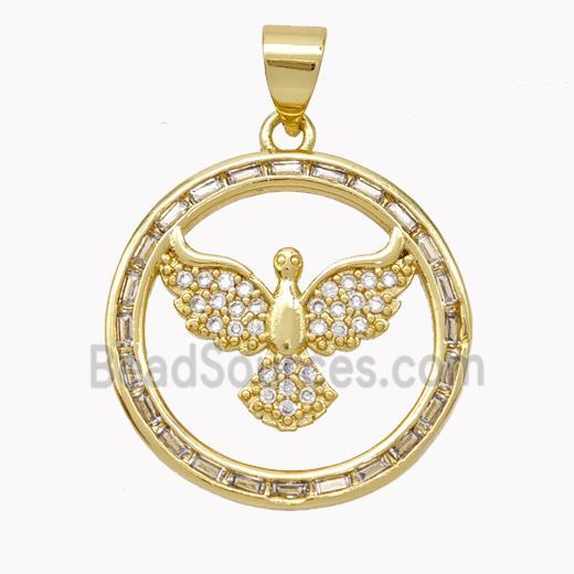 Copper Eagle Pendant Pave Zirconia Birds Gold Plated