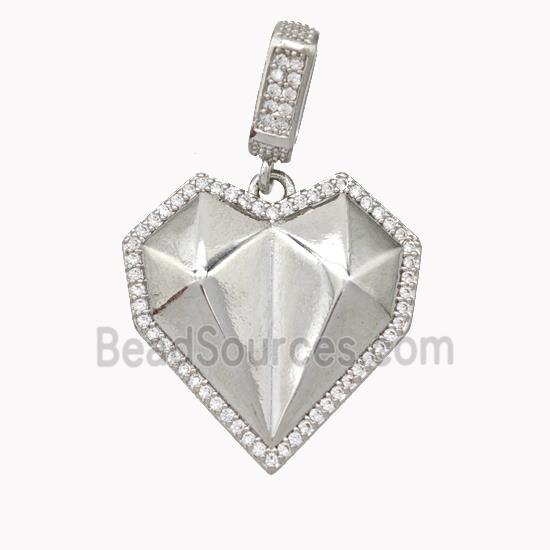 Copper 3D Heart Pendant Pave Zirconia Platinum Plated