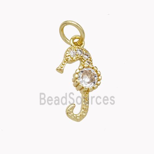 Copper Seahorse Pendant Pave Zirconia Gold Plated