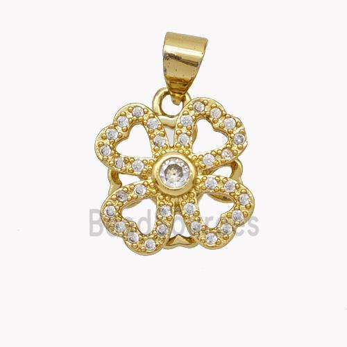 Copper Clover Pendant Pave Zirconia Gold Plated