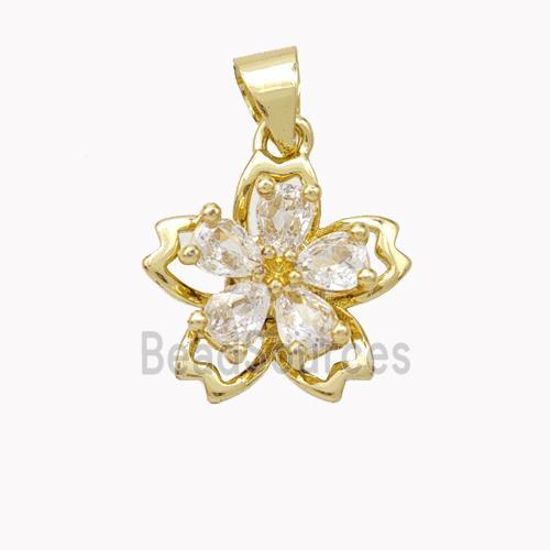 Copper Flower Pendant Pave Zirconia Gold Plated