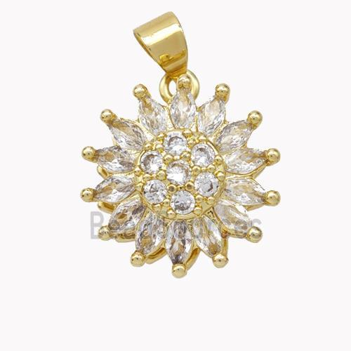 Copper Sunflower Pendant Pave Zirconia Gold Plated