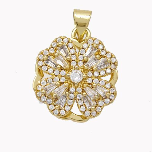 Copper Flower Pendant Pave Zirconia Gold Plated